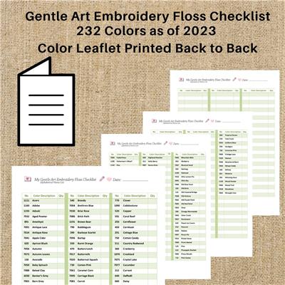 (image for) Embroidery Floss Checklist Gentle Arts 232 Colors as of 2023